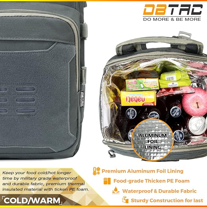 DBTAC Tactical Lunch Backpack, Large Lunch Cooler for Men Women | Backpack Coolers insulated for Work Picnic Travel (Arsenic Gray, 24-Cans)
