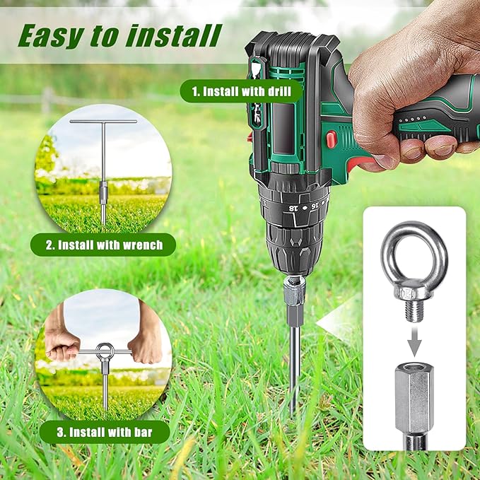 Dolibest 18" Heavy-Duty Ground Anchors Screw in, 3" Wide Spiral Earth Anchors for Swing Set, Wind Resistant Mobile Home, Trampoline, Sheds - Fully Welded Ground Anchors-Set of 6