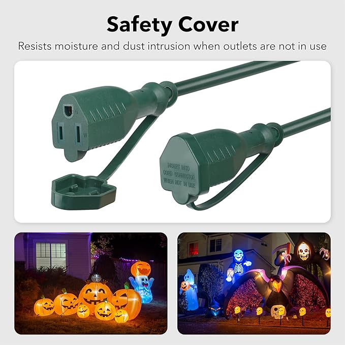 BN-LINK 1 to 3 Splitter Extension Cord, 24 ft End to End(36 ft Total), Multi-Outlet Power Cord, 16/3 SJTW Weather Resistant for Lighting, Landscaping & Holiday Decorations, Grounded, ETL