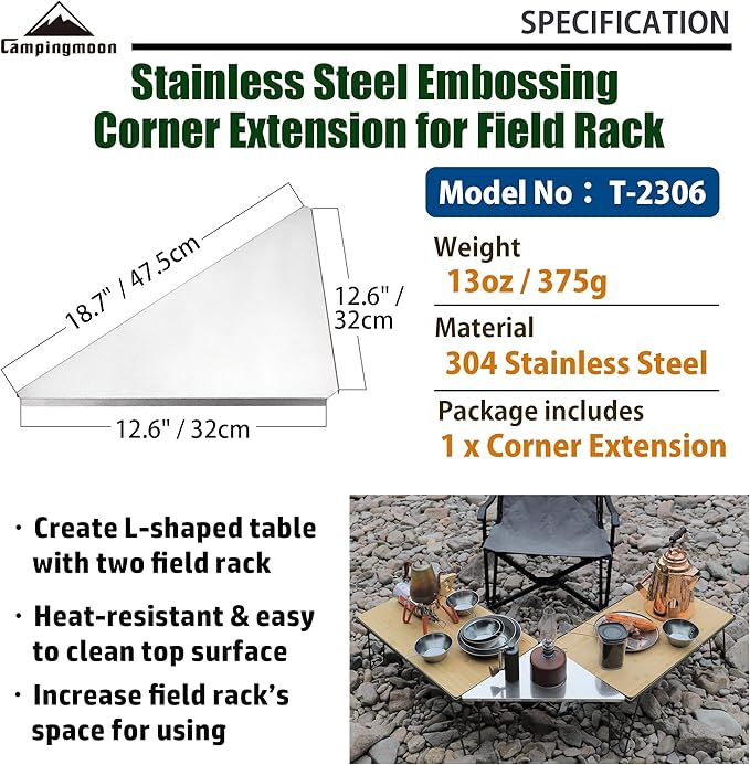 camping moon Corner Extension for Field Rack Stainless Steel Embossing T-2306