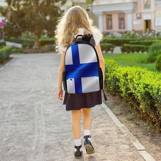 Rucksack Anti-Theft Multipurpose Big Capacity Carry On Bag, Flag Of Finland Traveling Camping Backpack With Side Pockets