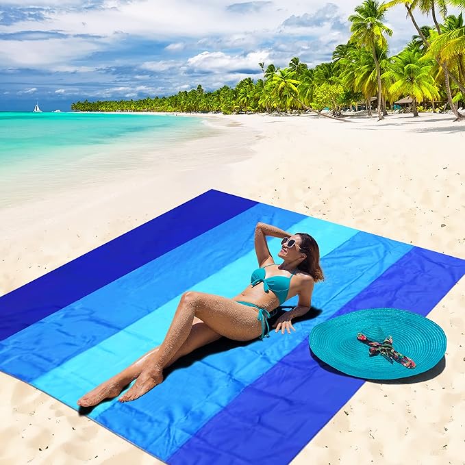 Beach Blanket Waterproof Sandproof Beach Mat 79" X 83"/10'x9'for 2-8 Adults Quick Drying Outdoor Picnic Mat Beach Accessories for Travel, Camping, Hiking