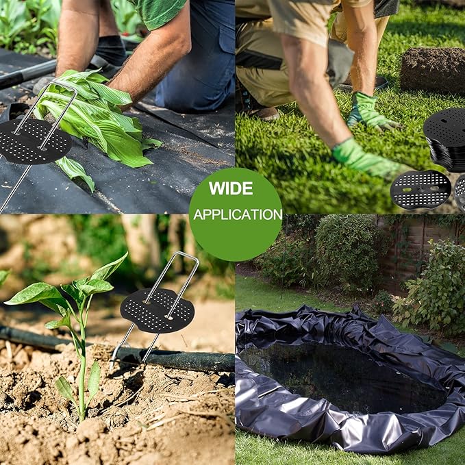 Finderomend 500 Pack Landscape Staples and 50 Pack Gaskets,11 Gauge 6" Galvanized Steel Garden Staples with Black Pads,Landscape Pins Turf Staples for Securing Weed Barrier Fabric Artificial Grass