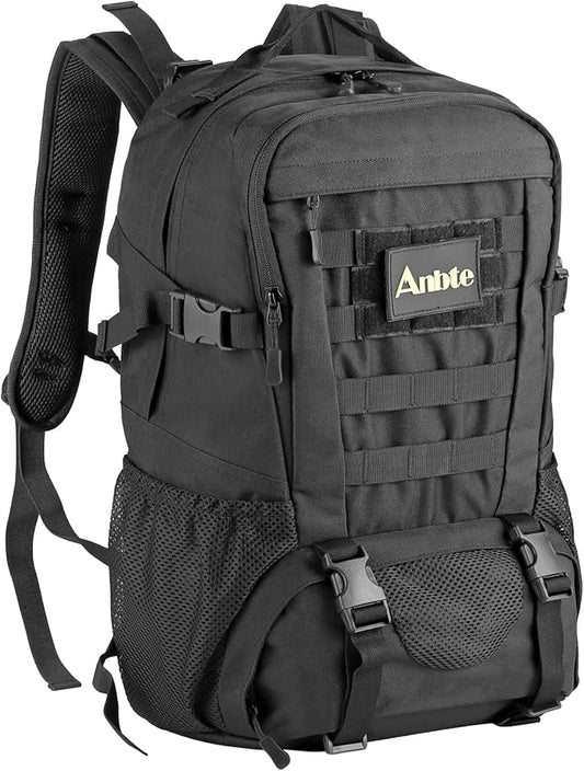Anbte 40 L Waterproof Lightweight Tactical Backpack, MOLLE System, Comfortable Design for Camping, Hiking, Cycling & Travel, Durable Outdoor Day Pack for Men & Women (Black)