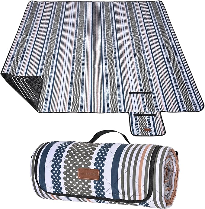 Oversized Waterproof Picnic Mat, Dustproof Washable Outdoor Beach Mat. Suitable for Camping, Outdoor, Beach, Party and Concert. (Dark Blue & Light Green, 80" * 80")