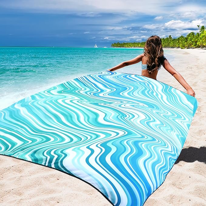 Beach Blanket Waterproof Sandproof Beach Mat 79" X 83"/10'x9'for 2-8 Adults Quick Drying Outdoor Picnic Mat Beach Accessories for Travel, Camping, Hiking