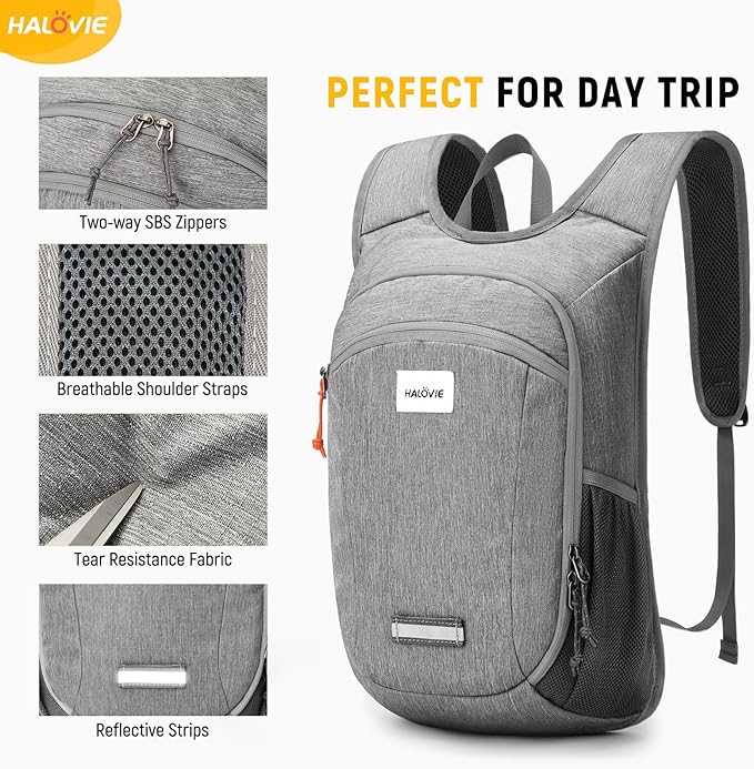 HALOVIE Small Hiking Backpack 10L Packable Lightweight Daypack Foldable Travel Back Pack for Women Men(Lightgray)