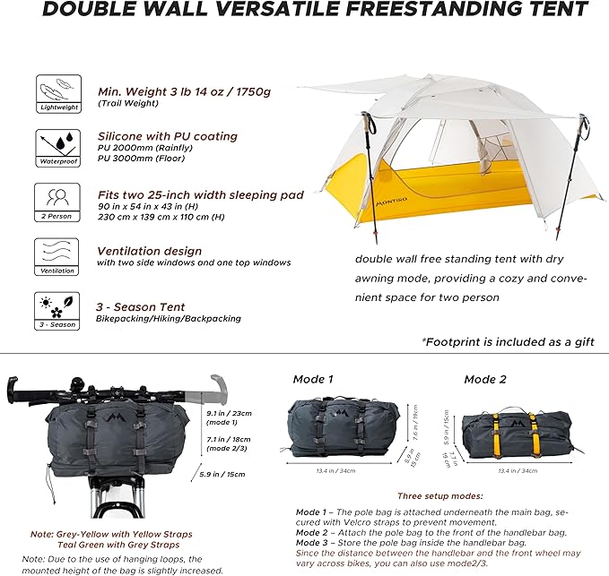 Wander Hawk 1-2 Person Backpacking Tent, Lightweight 1 Person / 2 Person Tent for Bikepacking Backpacking Camping & Hiking