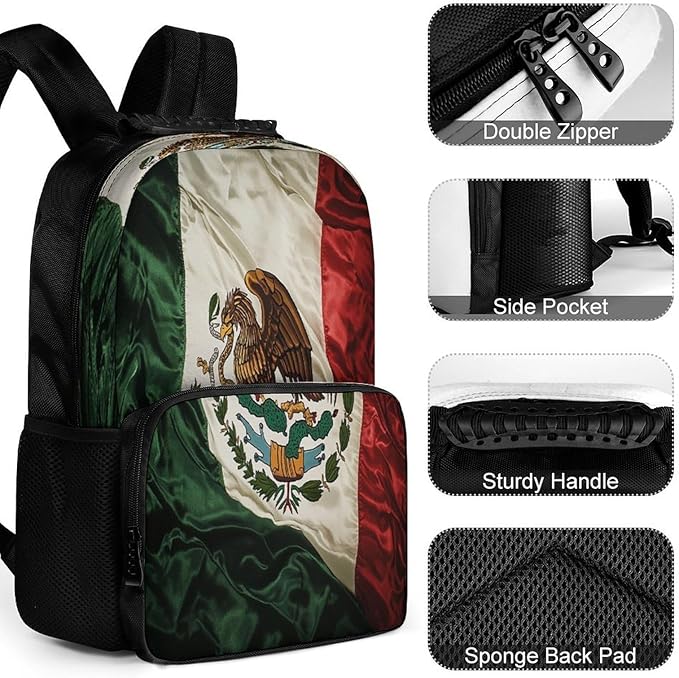 Daypack Lightweight Multipurpose Anti-Theft Retro Mexico Flag Shoulder Bag Large Capacity Laptop Book Bag Rucksack With Adjustable Shoulder Straps
