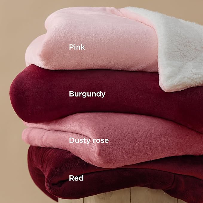 Bedsure GentleSoft Sherpa Fleece Blankets Queen Size for Bed - Thick and Warm, Soft Fuzzy Plush Queen Blanket for Winter, Dusty Rose, 90x90 Inches