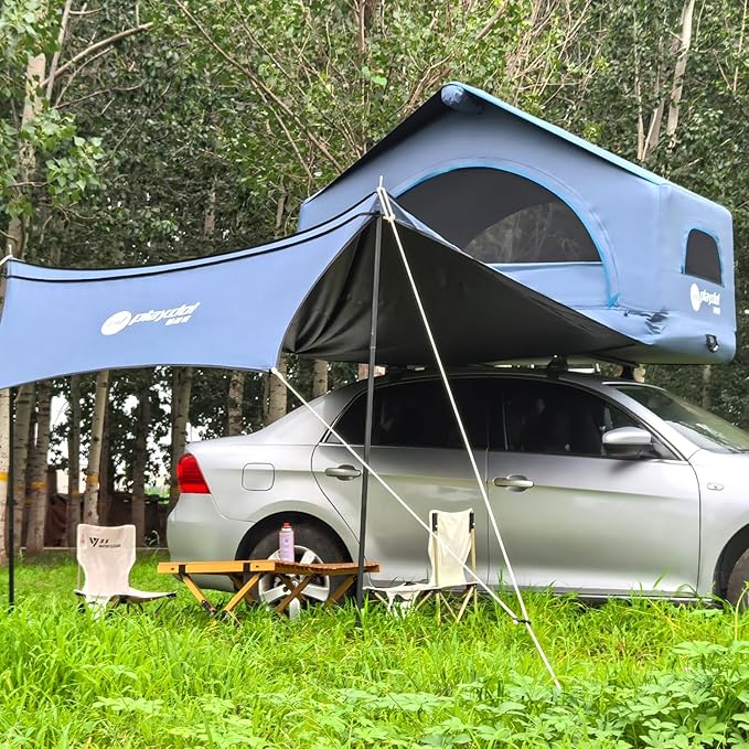 2 Person Inflatable Car Roof Top Tents with Pump and Awning,4 Season Waterproof and Sun Resitant Camping Dome Roof Top Tent Camping Tent for SUV, Truck and Universal Car,Easy Setup