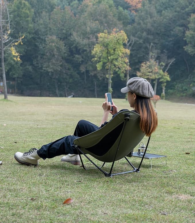 iClimb Low Ultralight Compact Camping Folding Chair with Side Pocket and Carry Bag (Black)