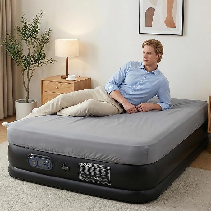 Queen Air Mattress with Built-in Pump - 22" Double Height, Non-Slip Bottom, Supports 660lbs for Home & Camping