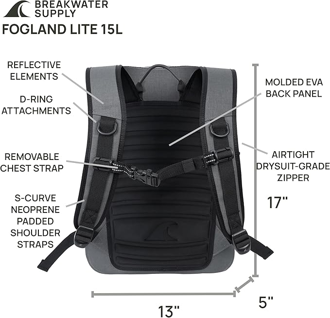 Breakwater Supply™ Fogland Waterproof IP68 Submersible Backpack with Airtight Zippers | Laptop Travel Outdoors | 25L 20L 15L | 100% Waterproof, Submersible, Airtight Zippers, Travel Outdoors