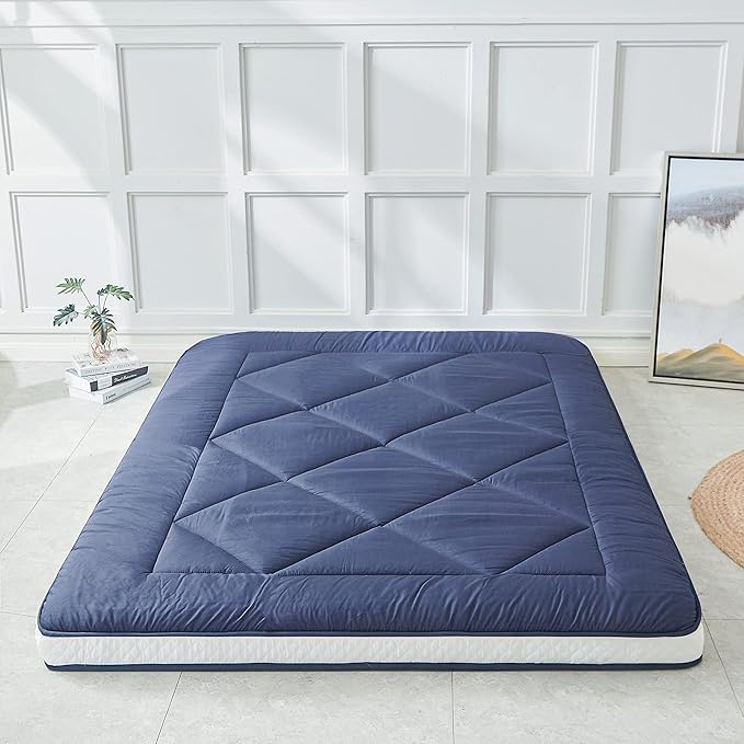Japanese Foldable & Portable Roll-up Camping Mattress, Blue Twin