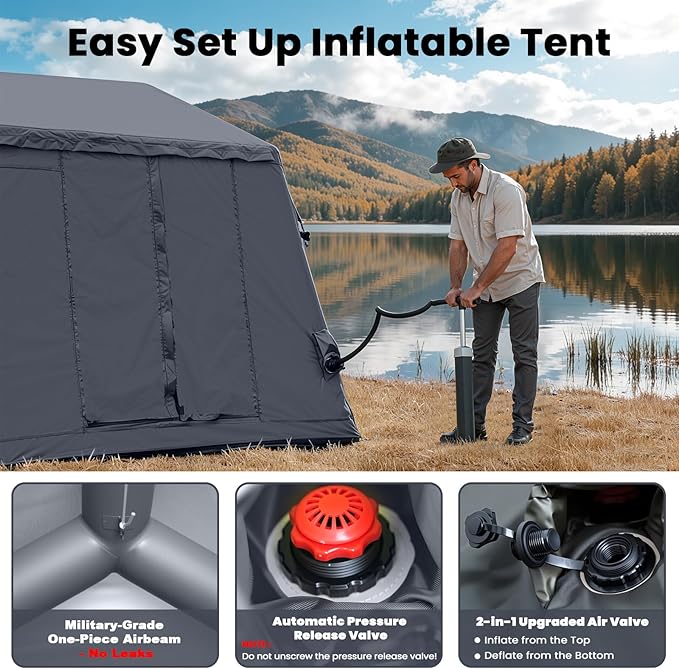 Inflatable Tents for Camping, Large Blow Up Tent with Hand Pump, Easy Setup InflatableTent 4 Season Tent, Waterproof Oxford Air Glamping Tents for Camping Adult 4/6/8/10/12 Person