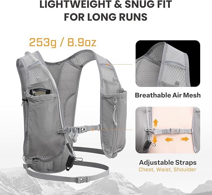 EVERFUN Hydration Backpack Running Vest Small Hiking Water Backpack with 1.5L Water Bladder for Women Men, Lightweight Reflective Phone Holder Hydro Pack for Trail Running, Biking, Race, Marathons