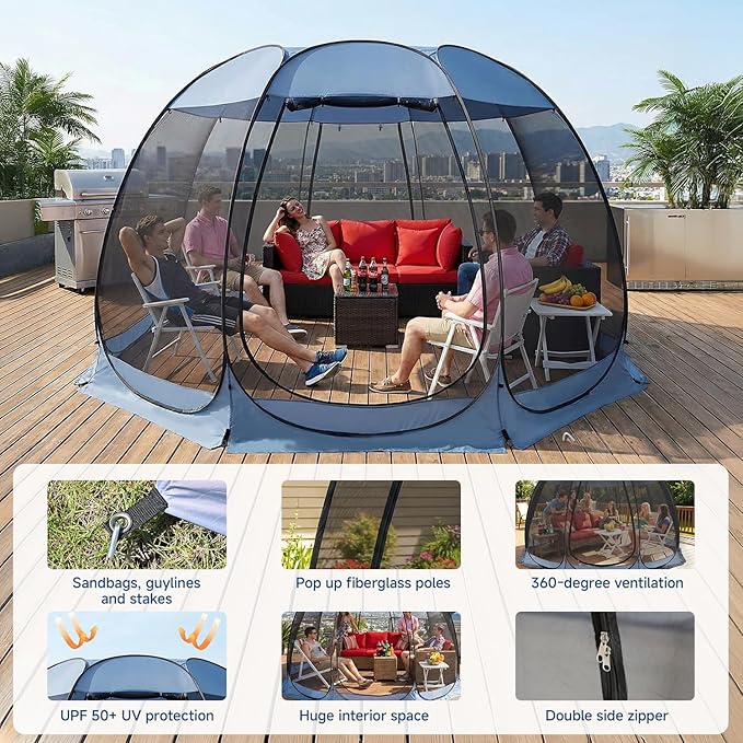 Alvantor® Pop Up Screen House Gazebo, Portable Mosquito Net Tent, UV Protected Sun Shelter for Patio, Backyard & Camping, Instant Setup for 2-10 People