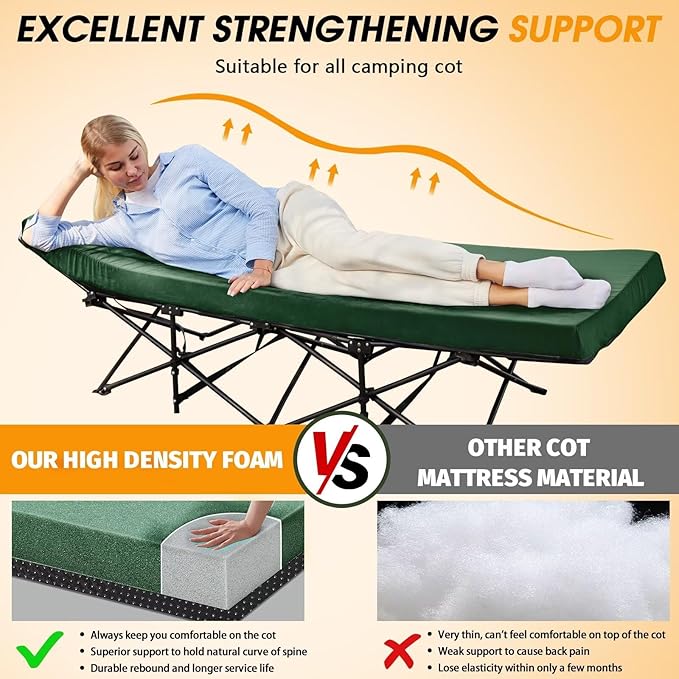CYMULA Camping Cot Mattress 2in Memory Foam Sleeping Pad,Soft Warm Non-Slip Camping Mattress Topper with Retaining for Adults,Portable Roll up Pad for Travel(75 x30)（only Mattress）