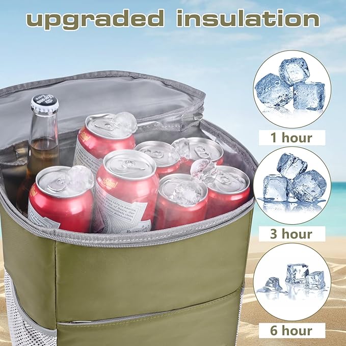 Insulated Cooler Backpack Outdoor - Leak Proof Backpack Cooler 30 Cans, Waterproof Lightweight Cooler Bag for 12h Hot/Cold Retention - Soft Cooler for Travel, Camping, Beach, Lunch