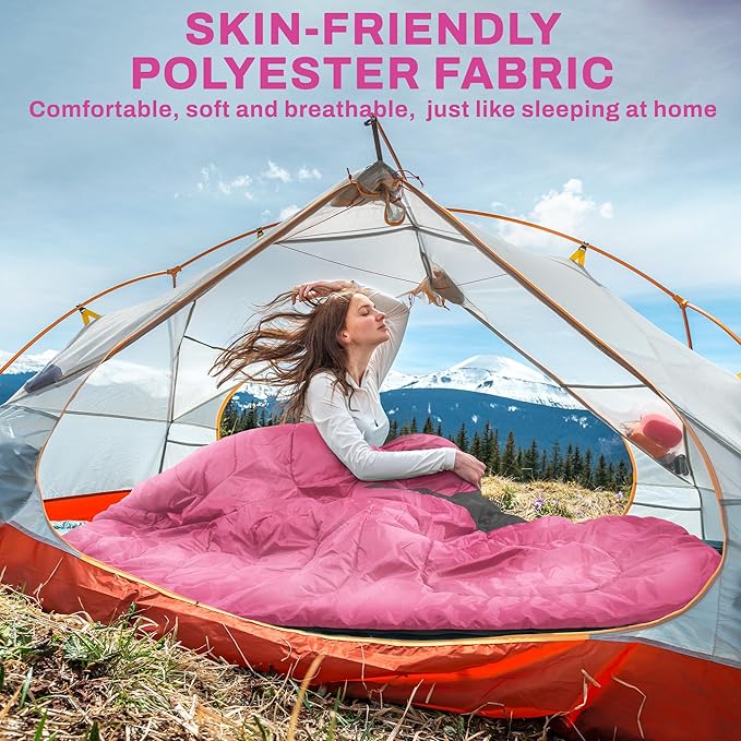 Elevon Double Sleeping Bag 2 Pillows for Adults, Queen Size XL Sleeping Bag Waterproof, Compact with Compression Sack, 2 Person Sleeping Bags Cold Warm Weather- 3 Seasons, Backpacking, Hiking, Travel