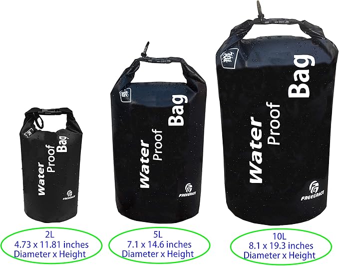 Freegrace Waterproof Dry Bag - Lightweight Dry Sack with Seals and Waterproof Case - Float on Water - Keeps Gear Dry for Kayaking, Beach, Rafting, Boating, Hiking, Camping and Fishing