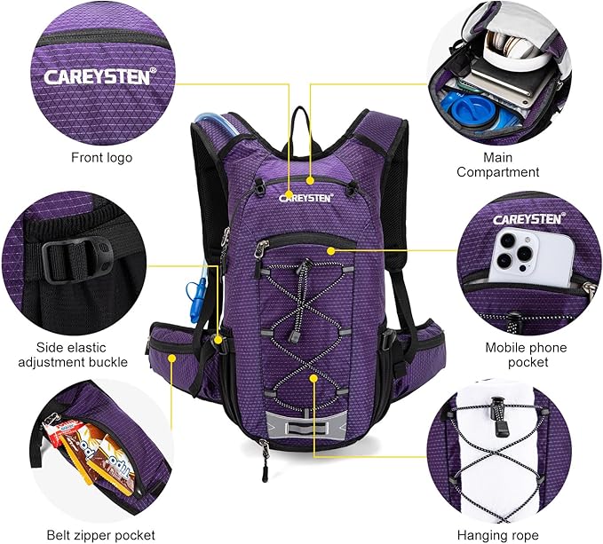 Hydration Backpack Cycling Backpack Women Running Backpack Water Backpack for Hiking Biking Backpack for Men Equipped with 2L Water Bag