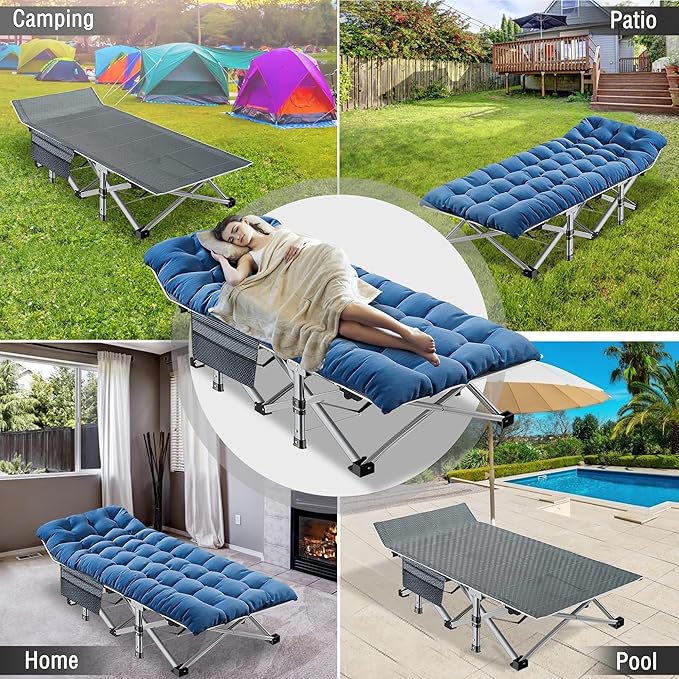 ABORON Camping Cot for Adults, Folding Sleeping Cot with Mattress, 500 lb Capacity Heavy Duty Outdoor Folding Sleeping Bed, Portable Cot Bed for Camping, Indoor Guest Use, Home & Travel