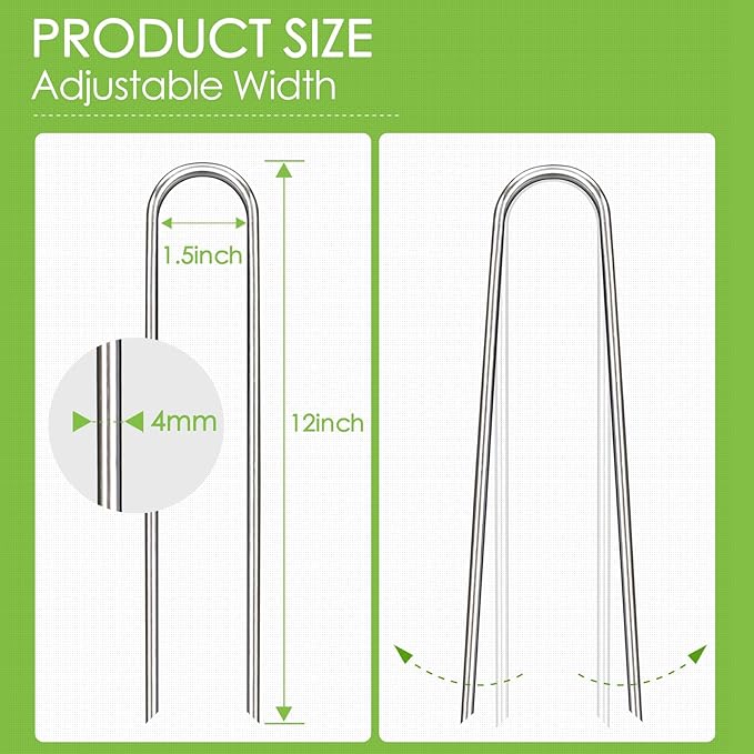 12 Inch Landscape Staples, 50 Pack Galvanized Landscape Stakes Heavy Duty 8 Gauge U-Shaped Garden Stakes, Ground Stakes for Weed Barrier Fabric, Irrigation Tubing, Fence, Outdoor Decorations