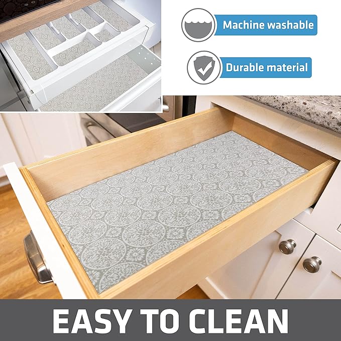 Drymate Premium Luxury Shelf & Drawer Liner, Thick Cushioned Fabric, Non-Adhesive, Absorbent, Waterproof, Slip-Resistant, Liners for Kitchen Cabinets, Cupboards (USA Made)(12”x59”)(24-Pack)(Tan)