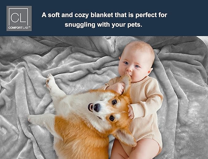 Comfort Lab Reversible Flannel Sherpa Throw Blanket - Elegant Fluffy Throw Blankets for Couch and Home Decor - Anti Pilling Non Shedding Cozy & Warm Fleece Throws - Baby/Pet (30" x 40") - Grey