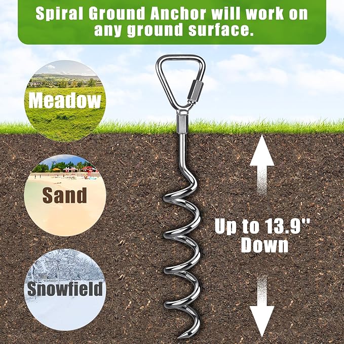 Multi Purpose Ground Anchors Screw in, 18'' Corkscrew Trampoline Stakes, Removable Trampoline Anchors, Tent Stakes Heavy Duty Spiral Ground Anchors for Camping Tent, Swing Set, Shed, Set of 4