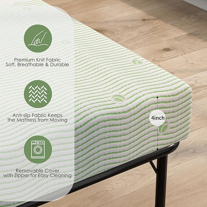 4 Inch Gel Memory Foam Sofa Mattress Full Size, Mattress Replacement for Sleeper Sofa, Couch Bed, Guest Rooms, RVs & Boats, White