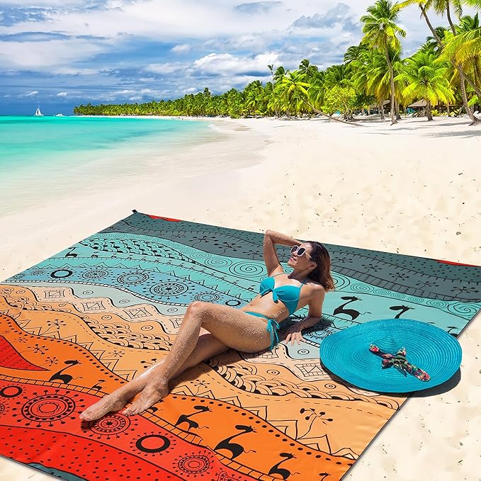 Beach Blanket Waterproof Sandproof Extra Large Beach Mat 79" X 83"/120"x108"for 1-8 Adults Quick Drying Durable Outdoor Picnic Mat for Beach Travel Camping Hiking