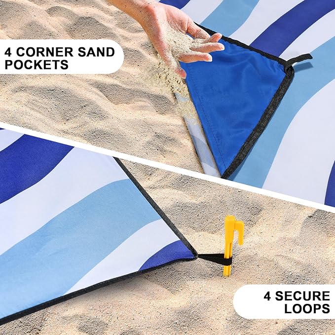 Beach Blanket, Sandproof Beach Mat, Waterproof Quick Drying Lightweight Outdoor Aztec Picnic Mat 79" X 83"/120"x108" for 2-8 Adults for Travel, Camping, Hiking