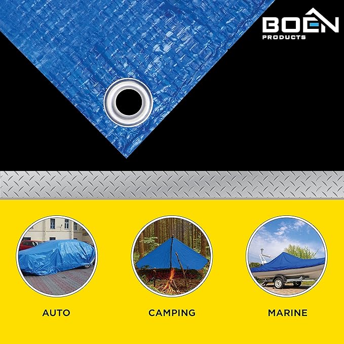 Multi-Purpose Large Tarp Waterproof Cover | Blue, 50' x 50' 5 Mil Thick | Rip Proof Tarps | Thick Weave Material, UV Resistant Great for Tarpaulin Canopy Tent, Boat, RV or Pool Cover