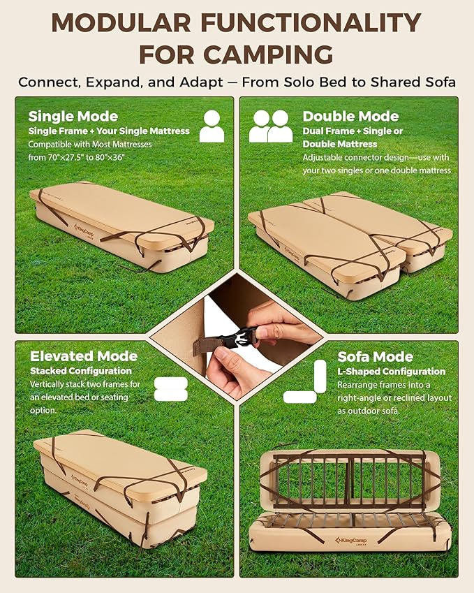 KingCamp Camping Air Bed Frame & Sleeping Pad Combo - Self-Inflating Foam Pad with R-Value 7.5, Lightweight & Durable, Modular Inflatable Cot with Storage Space, Portable, All-Season