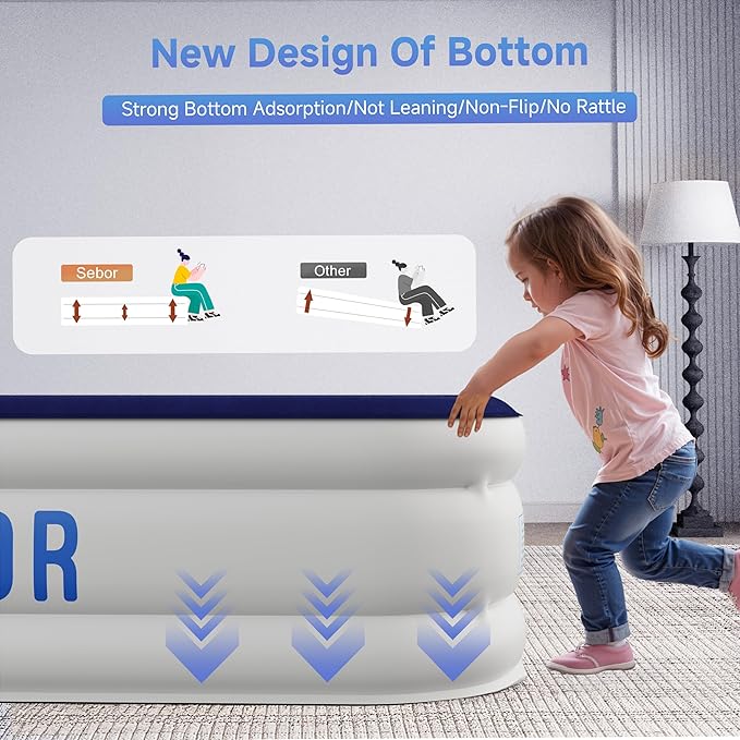 Sebor Air Mattress Full with Built-in Pump 18", Comfortable Self-Inflating Air Mattress with High-Speed Pump, Durable Blow Up Mattress Full with Storage Bag for Guests, Camping, Travel