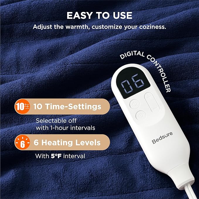 Bedsure Electric Blanket Full Size - Soft Flannel Heated Blanket, Fast Heating with 10 Time Settings & 6 Heat Settings, Warm Gift for Grandma (72x84 inches, Pageant Blue)