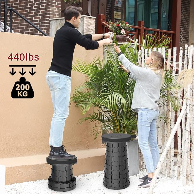 ALEVMOOM Portable Telescoping Collapsible Stool with Cushion & Bag, Retractable Folding Stool for Adults, Lightweight But Sturdy Capacity 440 lbs for Camping Fishing Hiking BBQ