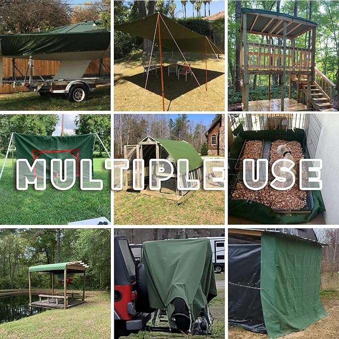 CARTMAN Finished Size 12x24 Feet Canvas Tarp with Rustproof Grommets, Heavy Duty Multipurpose Tarpaulin Cover for Canopy Tent, Roof, Camping, Woodpile