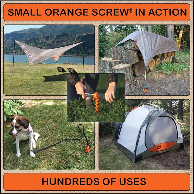 Ultimate Ground Anchors: Heavy Duty Screw-in Tent Stakes for High Wind, Sand, Canopies, and Camping - Made in USA, Included T-Grip Tool - (Small, Single Pack, Orange)