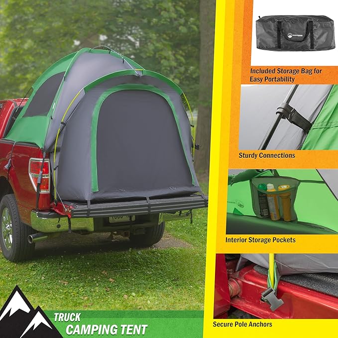 Truck Bed Tent - Water-Resistant Vented Camper Shell - Fits 5.5 to 6ft Truck Bed - 2 Person Camping Tent with Carry Bag by Wakeman Outdoors