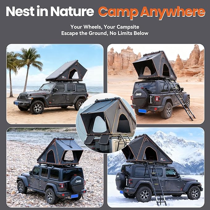 Naturnest Rooftop Tent Hard Shell, Easy Set Up Pop Up Tent for 2 Person Camping, Waterproof UV-Resistant Blackout Privacy 4 Season Tent for Pickup Truck, Jeep, SUV, Van, Trailer - Polaris