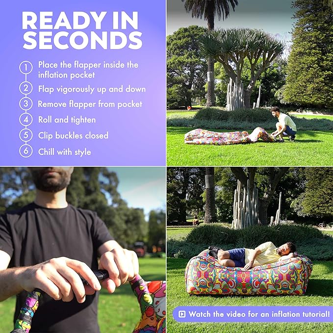Chillbo Lazybone Inflatable Couch - Ultimate Inflatable Lounger for Maximum Chill - The Perfect Blow Up Couch for Music Festivals Or Inflatable Lounger for Camping