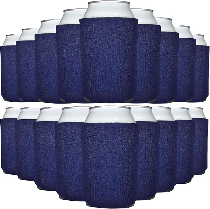 TahoeBay Blank Beer Can Cooler Sleeves (25-Pack) Bulk Sublimation Blanks for Vinyl Plain Soft Foam Can Sleeves Coolers for Soda Cans & Bottles Black, White, Assorted Solid Color (Navy Blue)