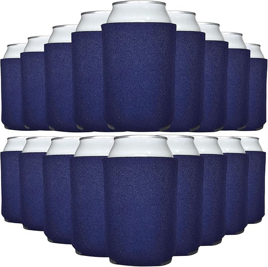 TahoeBay Blank Beer Can Cooler Sleeves (25-Pack) Bulk Sublimation Blanks for Vinyl Plain Soft Foam Can Sleeves Coolers for Soda Cans & Bottles Black, White, Assorted Solid Color (Navy Blue)