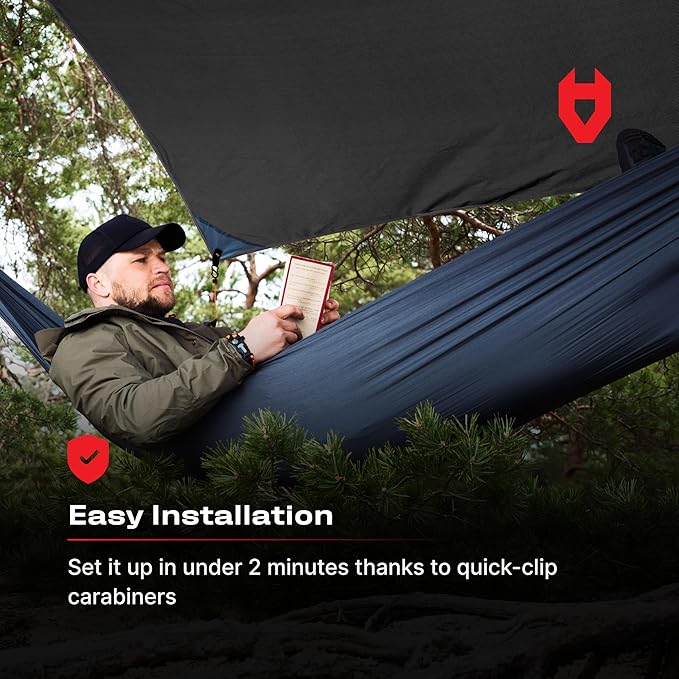 Rain Fly 12x10 Lightweight Survival Camping Tarp; 100% Waterproof; Makes a Great Backpacking Tarp or Hammock Shelter; Comes in Multiple Colors, Survival Bracelet Included; Black