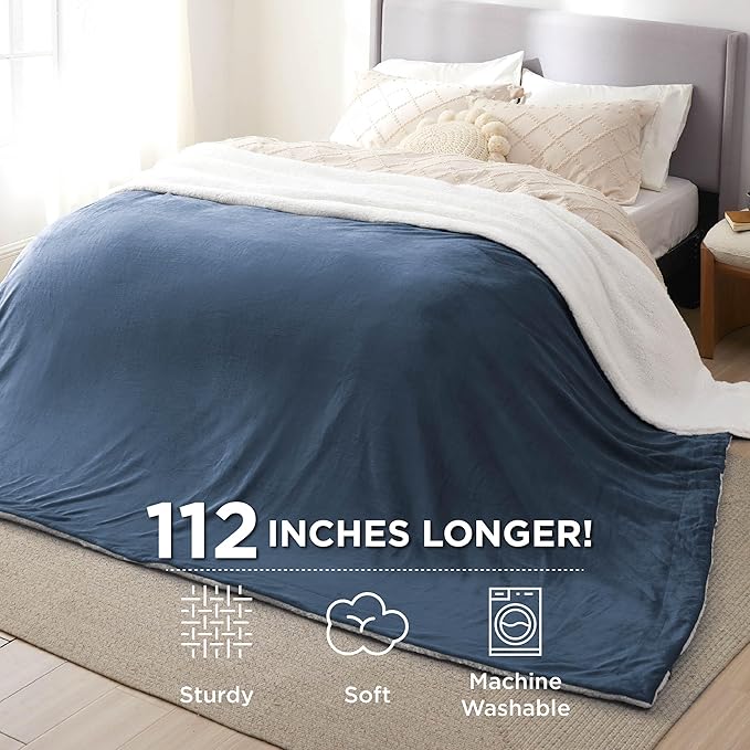 Bedsure GentleSoft Sherpa Fleece Oversized Cal King Blankets for Bed - Thick and Warm, Soft Fuzzy Plush Large Blanket for Winter, Slate Blue, 112x98 Inches