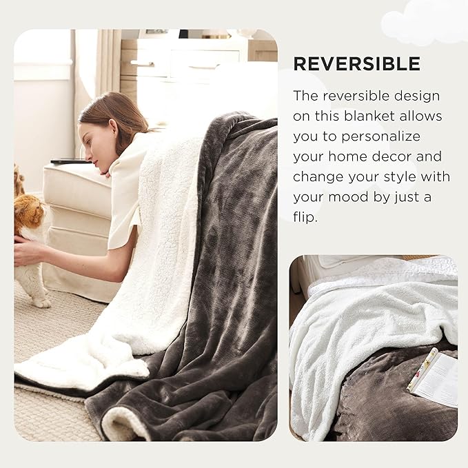 Bedsure GentleSoft Sherpa Fleece Oversized Cal King Blankets for Bed - Thick and Warm, Soft Fuzzy Plush Large Blanket for Winter, Brown, 112x98 Inches